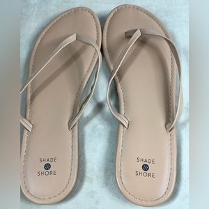 Shade & Shore Thong Sandals Sz 11 Tan & Beige, New, 2pair, callout on straps